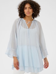 Kaffe Blue KAflora Tie-Neck Ruffled Mini Dress - Image 1 of 6