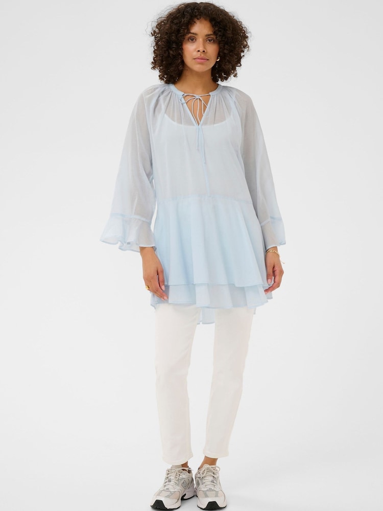 Kaffe Blue KAflora Tie-Neck Ruffled Mini Dress - Image 2 of 6