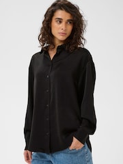 Kaffe Black Karory Satin Drape Relaxed Shirt - Image 1 of 6