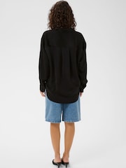Kaffe Black Karory Satin Drape Relaxed Shirt - Image 2 of 6
