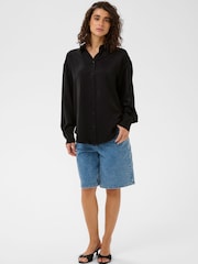 Kaffe Black Karory Satin Drape Relaxed Shirt - Image 3 of 6