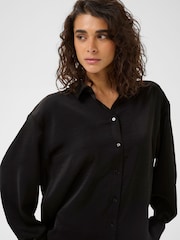 Kaffe Black Karory Satin Drape Relaxed Shirt - Image 4 of 6