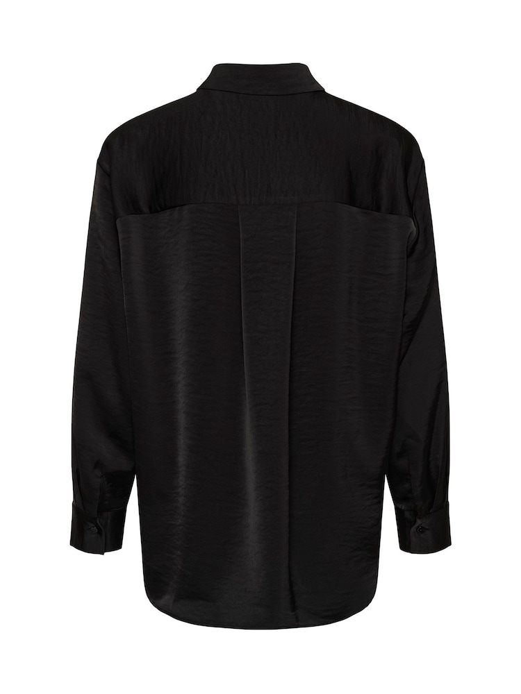 Kaffe Black Karory Satin Drape Relaxed Shirt - Image 6 of 6