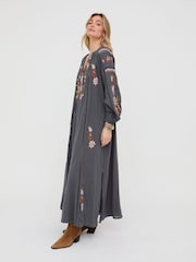 Raffya Grey Elisa Kaftan Style Embroidered Maxi Dress - Image 5 of 5