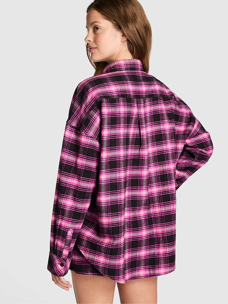 Victoria's Secret Pink BlackPink Tartan Flannel Pyjama Top - Image 2 of 2 Victoria's Secret Pink BlackPink Tartan Flannel Pyjama Top - Image 2 of 2