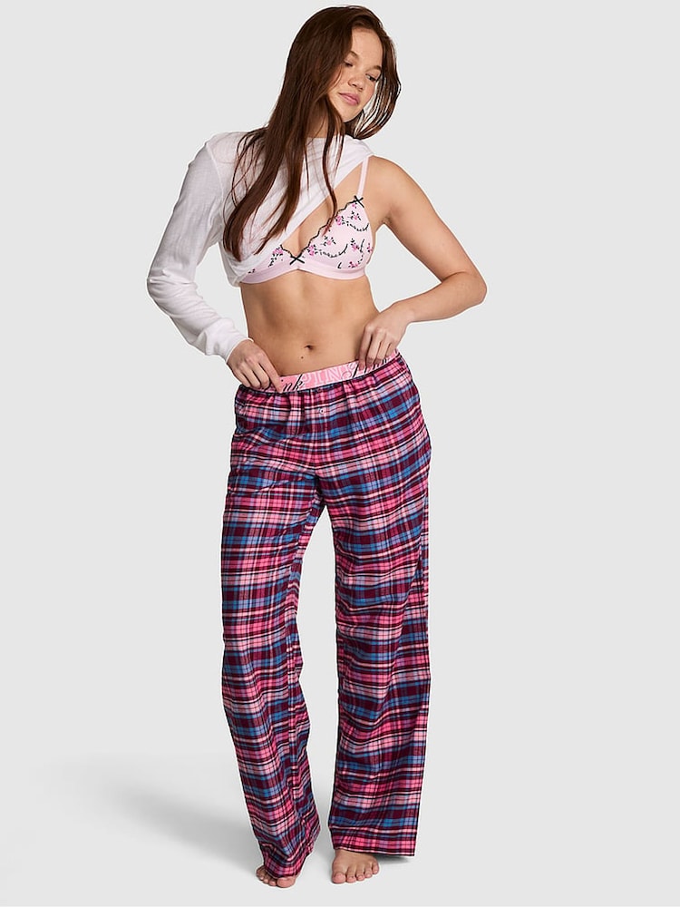Victoria's Secret Pink Purple Rose Tartan Long Flannel Pyjama Bottoms - Image 1 of 2 Victoria's Secret Pink Purple Rose Tartan Long Flannel Pyjama Bottoms - Image 1 of 2
