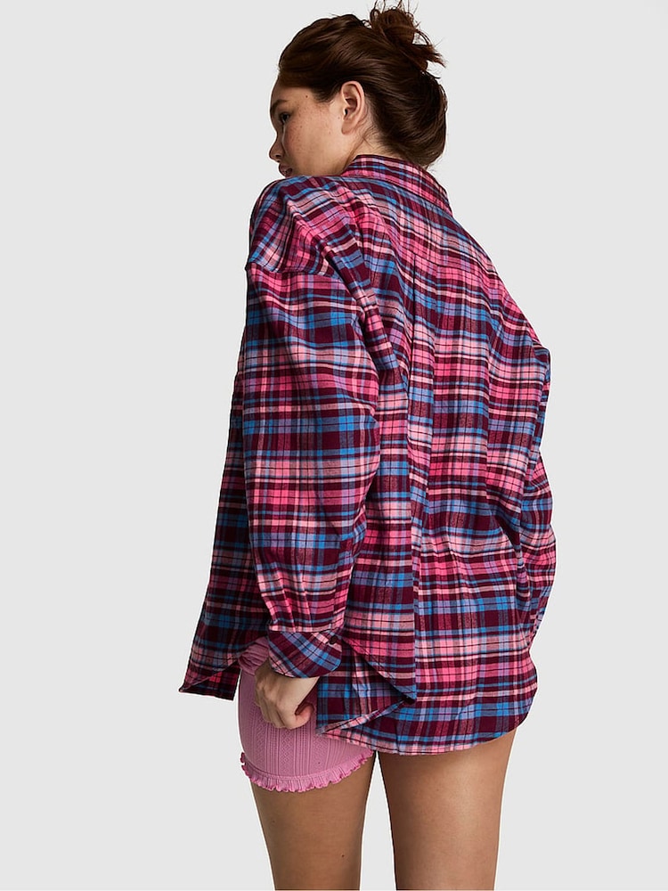 Victoria's Secret Pink Purple Rose Tartan Flannel Pyjama Top - Image 2 of 2 Victoria's Secret Pink Purple Rose Tartan Flannel Pyjama Top - Image 2 of 2
