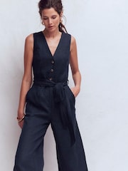 Boden Blue Laura V-Neck Linen Jumpsuit - Image 4 of 4