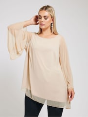 Yours Curve Natural Long Sleeve Asymmetrical Blouse - Image 1 of 6