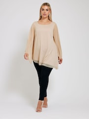 Yours Curve Natural Long Sleeve Asymmetrical Blouse - Image 2 of 6