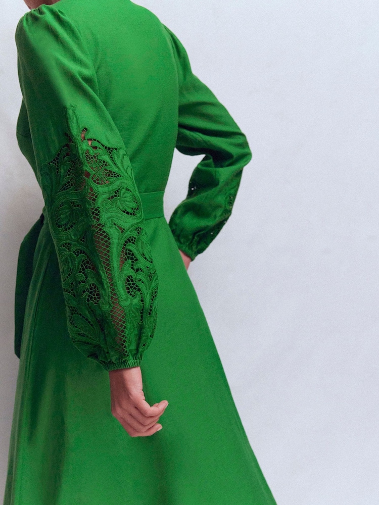 Boden Women's Mae Linen Blend Shirt Dress in Green | Size 8 Boden Women's Mae Linen Blend Shirt Dress in Green | Size 8