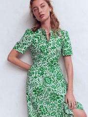 Boden Green Ivy Cotton Midi Dress - Image 2 of 6
