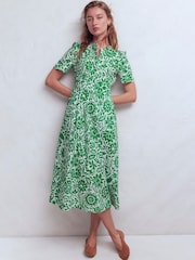 Boden Green Ivy Cotton Midi Dress - Image 4 of 6
