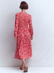Boden Red Smocked Jersey Shirt Dress - Image 3 of 6