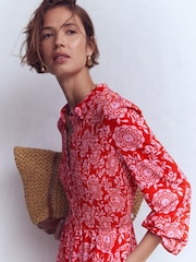 Boden Red Smocked Jersey Shirt Dress - Image 4 of 6