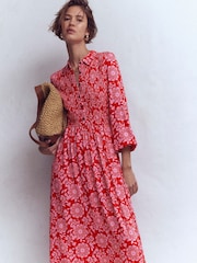 Boden Red Smocked Jersey Shirt Dress - Image 5 of 6