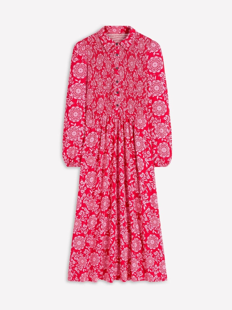Boden Red Smocked Jersey Shirt Dress - Image 6 of 6