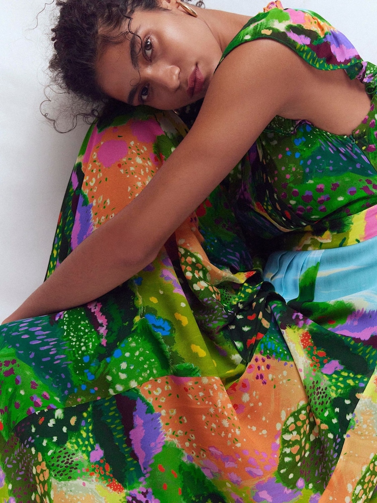 Buy Boden Green Pleat Ruffle Maxi Dress from Next USA