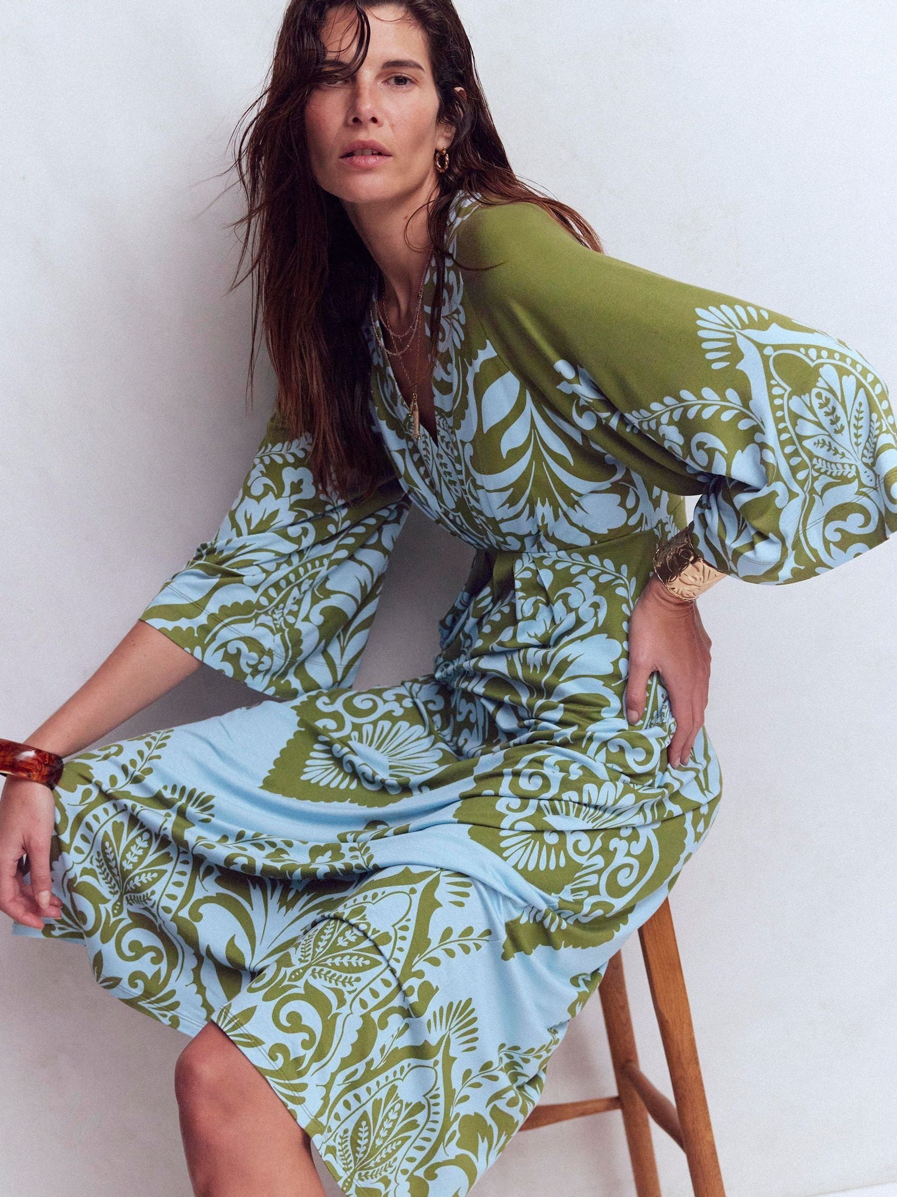 green jersey wrap dress Loose fit short wrap jersey dress