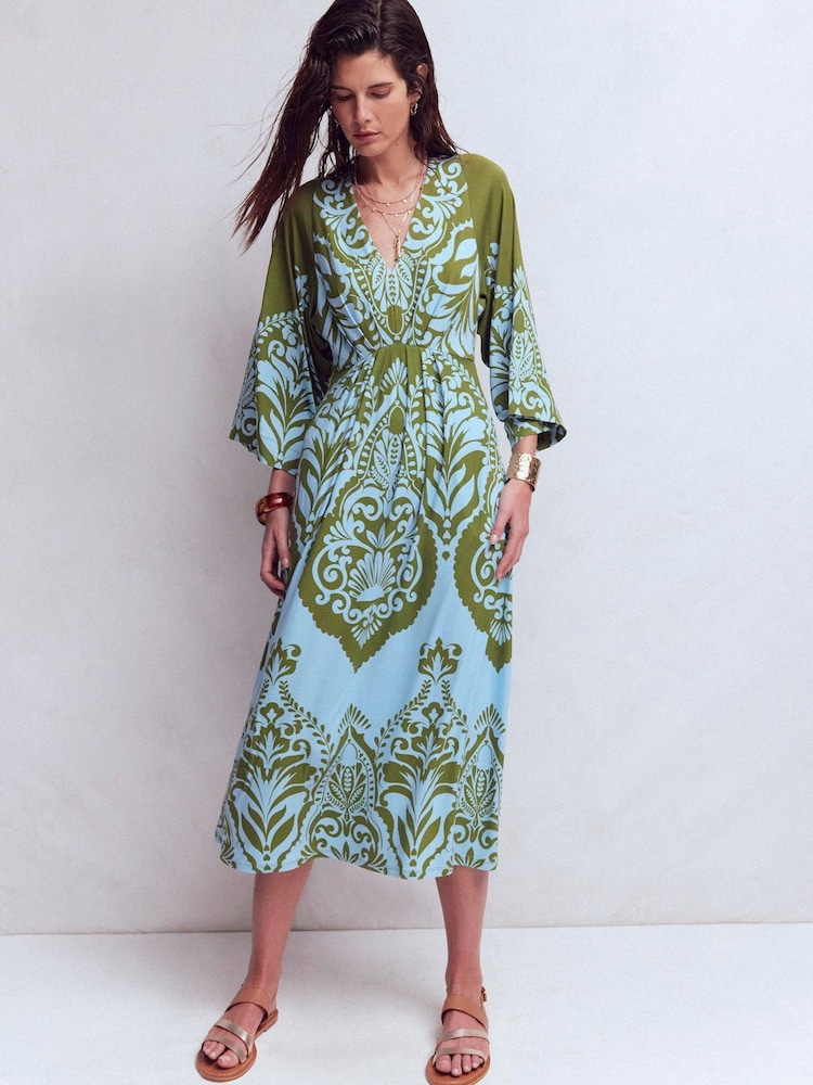 knee length dresses for ladies Melanie Jersey Midi Dress-Rich Emerald, Wildflower Trail
