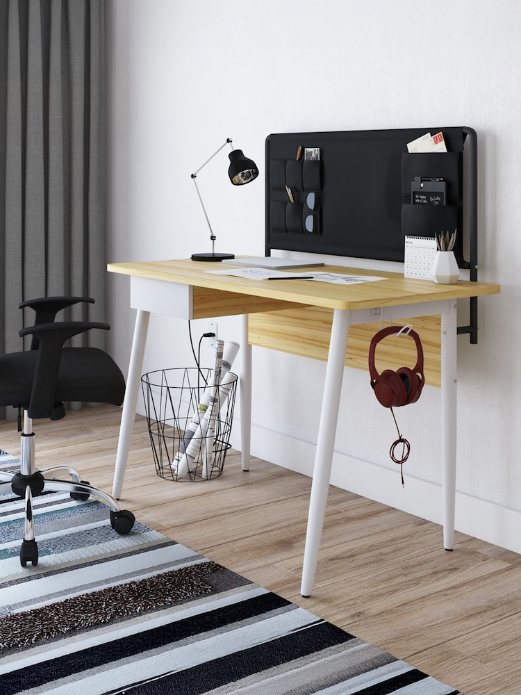 Alphason Oak White Freemont Desk with Fabric Storage - Image 1 of 6