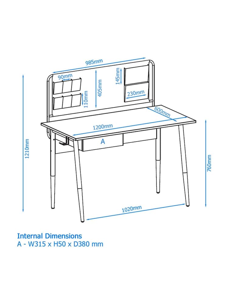 Alphason Oak White Freemont Desk with Fabric Storage - Image 6 of 6