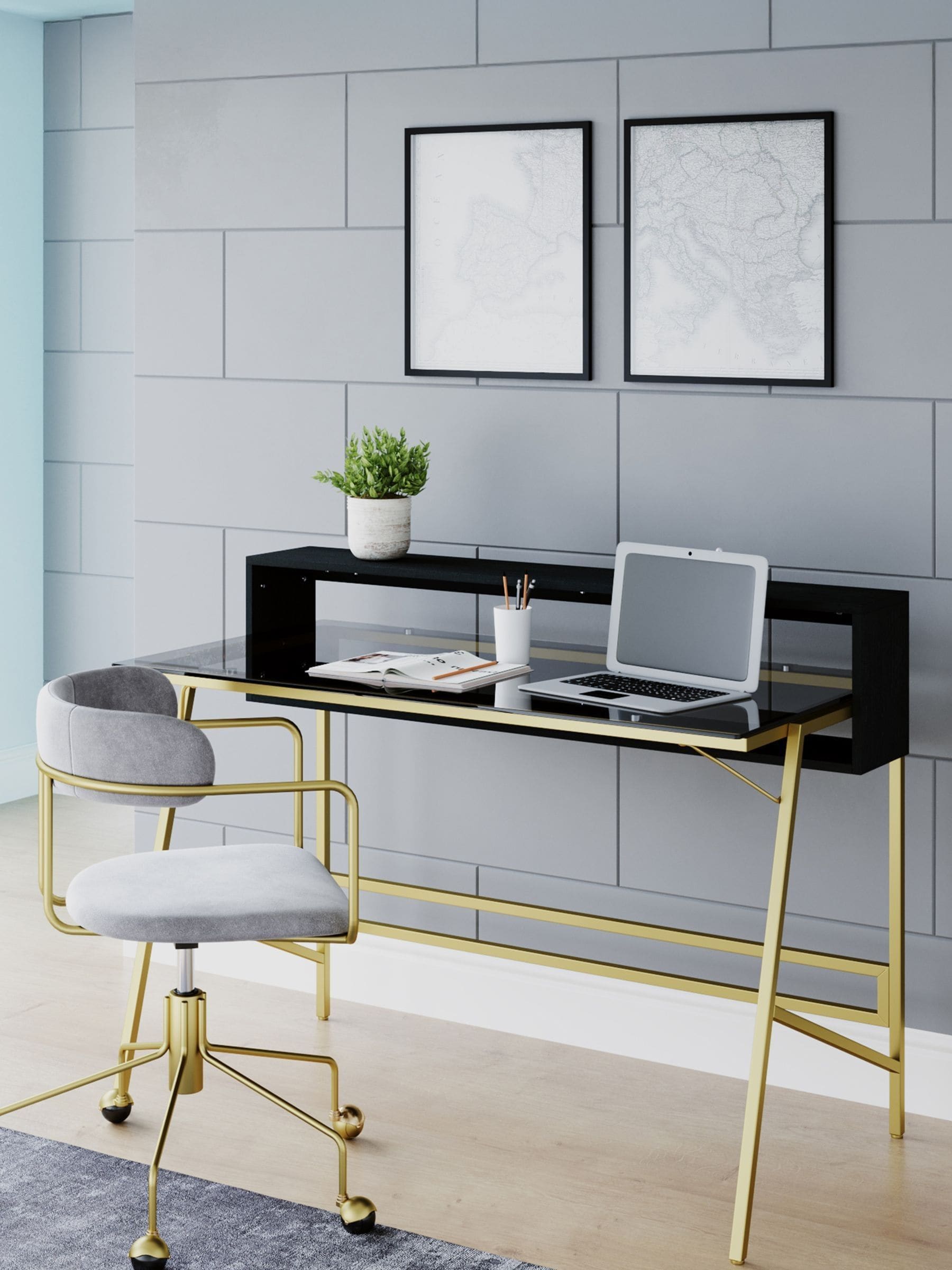 B&Q - Home Morgan Writing Desk In Black & Gold - Image 4