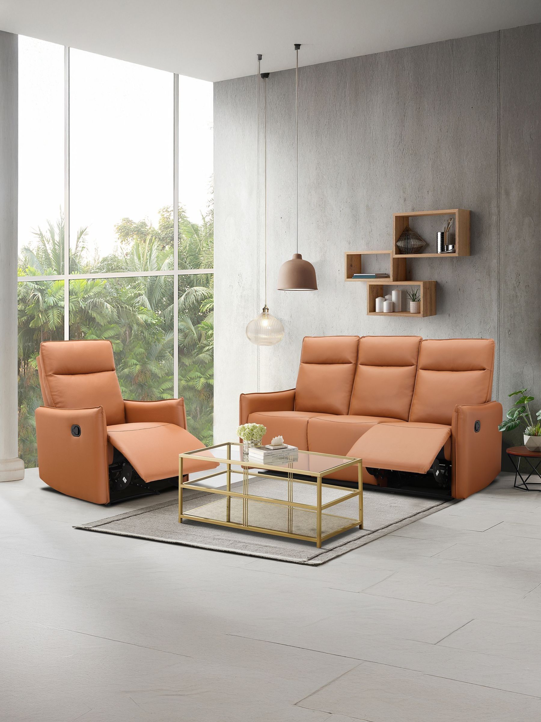 Lugo Recliner with Manuel Function Cognac PU, 71 x 86 x 102cm (W x D x H) - Image 6
