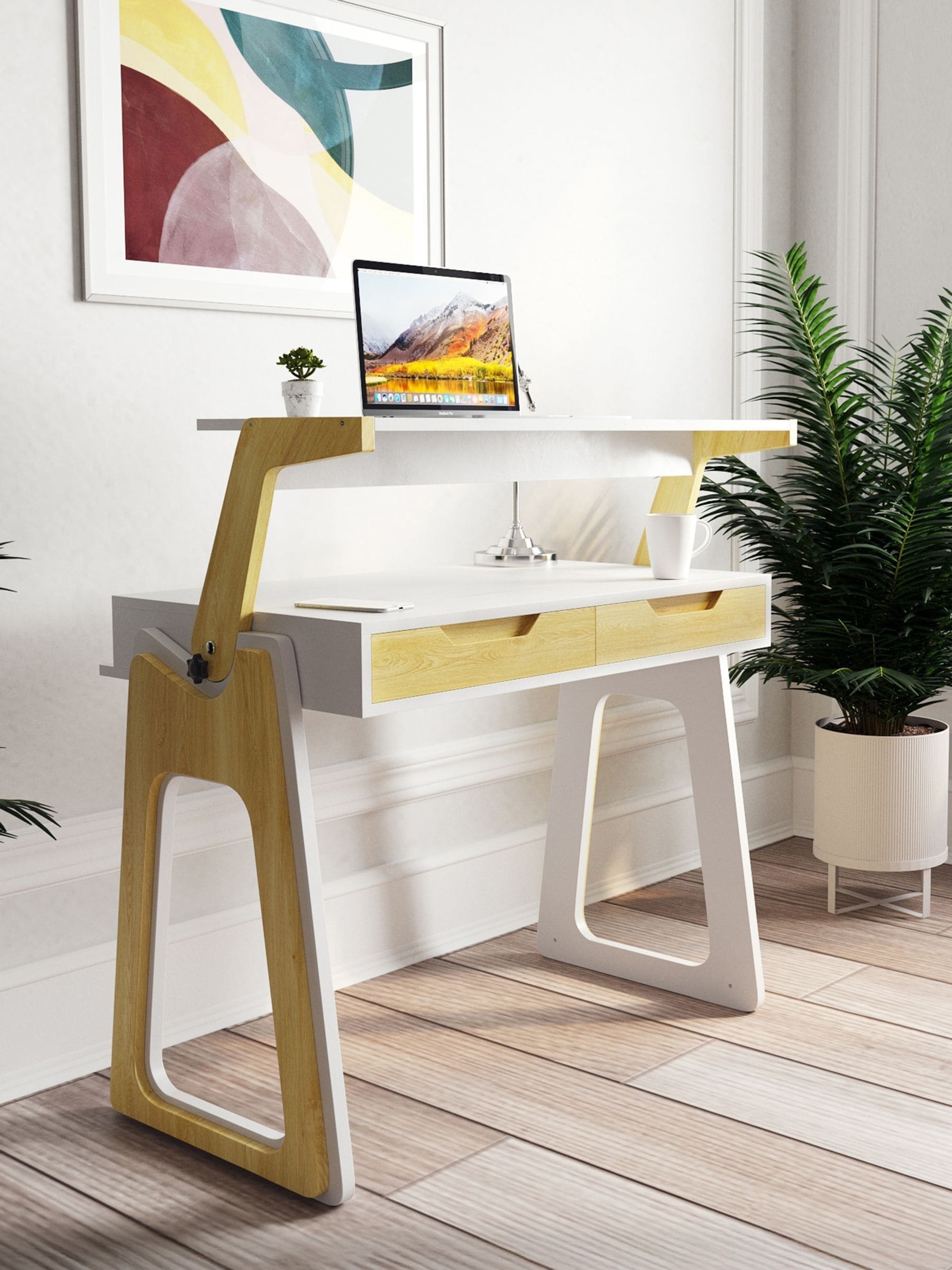 Alphason Unisex Oak White Palmer Adjustable Desk - Image 4