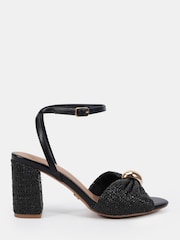 Novo Black Wide Fit Leighton Block Heel Raffia Hardware Two Part Sandals - Image 2 of 6