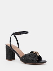 Novo Black Wide Fit Leighton Block Heel Raffia Hardware Two Part Sandals - Image 3 of 6