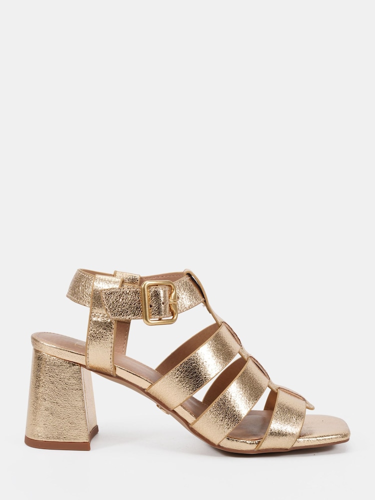Novo Gold Wide Fit Leo Block Heel Gladiator Sandals - Image 2 of 6