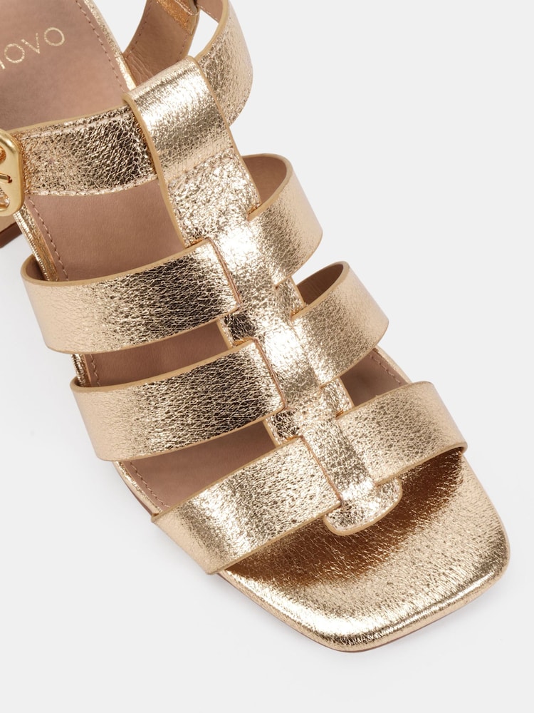Novo Gold Wide Fit Leo Block Heel Gladiator Sandals - Image 6 of 6