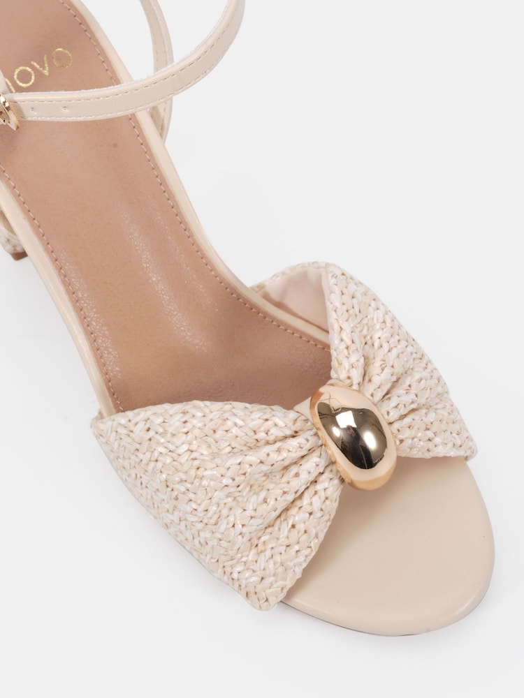 Novo White Wide Fit Leighton Block Heel Raffia Hardware Two Part Sandals - Image 6 of 6