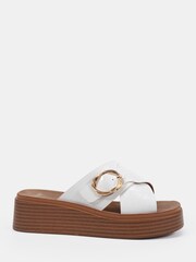 Novo White Thea Flatform Buckle Detail Mule Sandals - Image 2 of 6