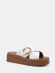 Novo White Thea Flatform Buckle Detail Mule Sandals - Image 3 of 6