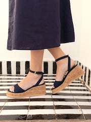 Novo Blue Wide Fit Bali Mid Wedge Two Part Sandals - Image 1 of 6