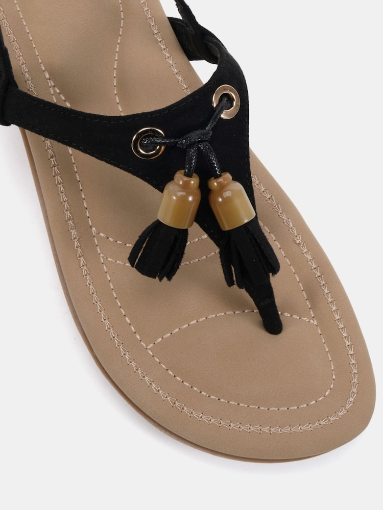Novo Black Wide Fit Tessa Toe Post Padded Footbed Sandals - Image 6 of 6