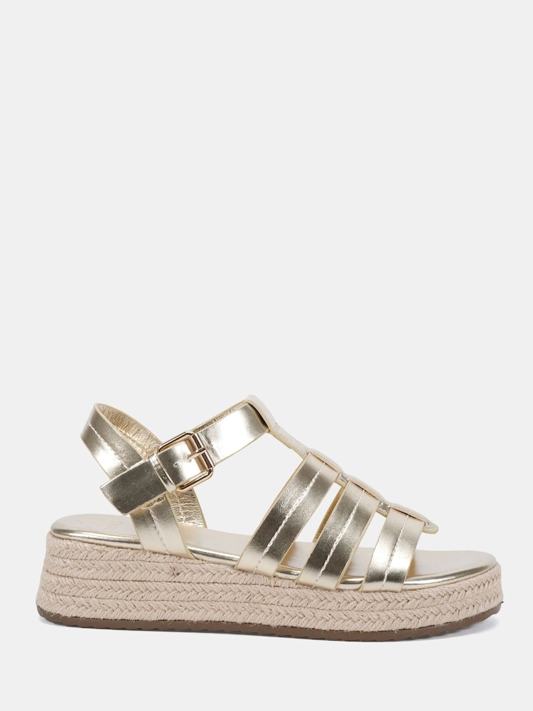 Novo Gold Tallie Espadrille Gladiator T Bar Sandals - Image 2 of 6 Novo Gold Tallie Espadrille Gladiator T Bar Sandals - Image 2 of 6