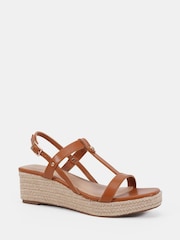 Novo Brown Wide Fit Bridie Low Wedge T Bar Espadrille Sandals - Image 3 of 6