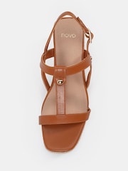 Novo Brown Wide Fit Bridie Low Wedge T Bar Espadrille Sandals - Image 5 of 6