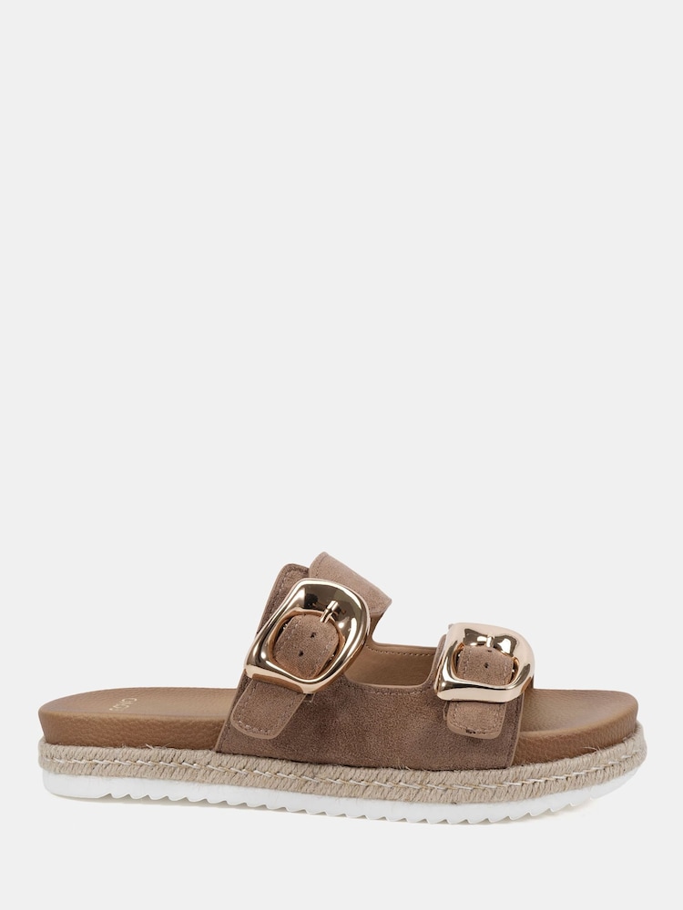 Novo Brown Wide Fit Taylor Buckle Detail Espadrille Mule Sandals - Image 2 of 6