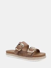 Novo Brown Wide Fit Taylor Buckle Detail Espadrille Mule Sandals - Image 3 of 6