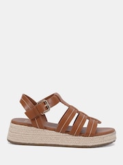 Novo Brown Wide Fit Tallie Espadrille Gladiator T Bar Sandals - Image 2 of 6