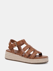 Novo Brown Wide Fit Tallie Espadrille Gladiator T Bar Sandals - Image 3 of 6