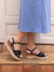 Negro - Novo Blythe Mid Wedge Strappy Espadrille Sandals - Imagen 1 de 6