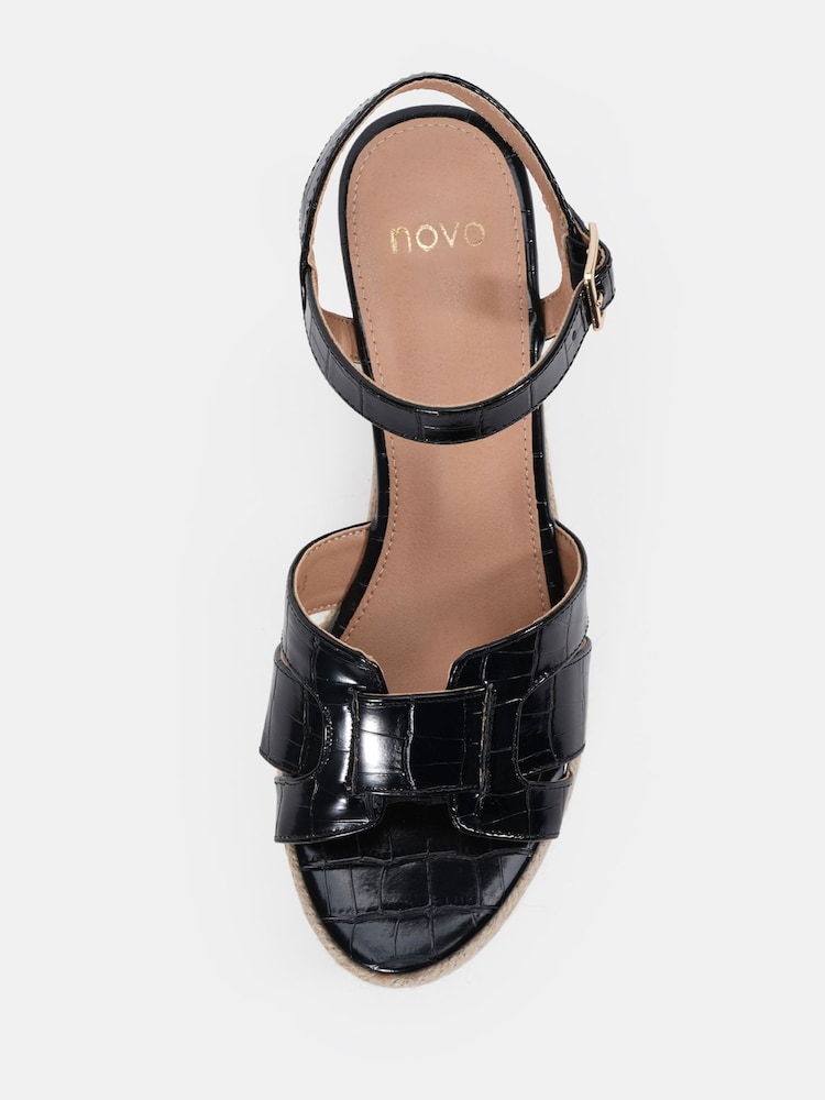 Negro - Novo Blythe Mid Wedge Strappy Espadrille Sandals - Imagen 6 de 6