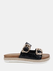 Novo Black Wide Fit Taylor Buckle Detail Espadrille Mule Sandals - Image 2 of 6