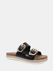 Novo Black Wide Fit Taylor Buckle Detail Espadrille Mule Sandals - Image 3 of 6