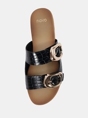 Novo Black Wide Fit Taylor Buckle Detail Espadrille Mule Sandals - Image 5 of 6